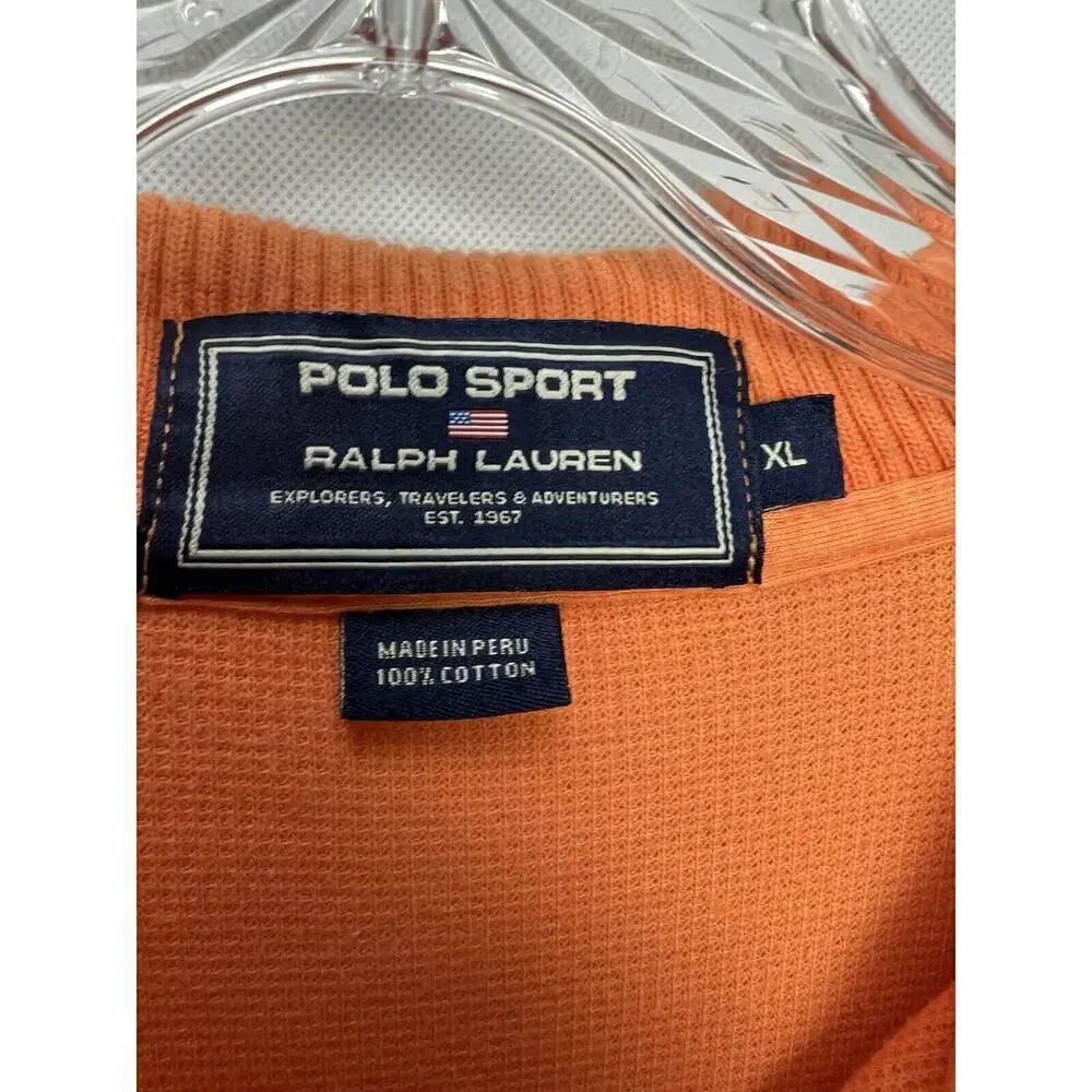 VTG Polo Sport Ralph Lauren Men’s Polo Shirt Waffle Knit Orange Spell Out XLarge